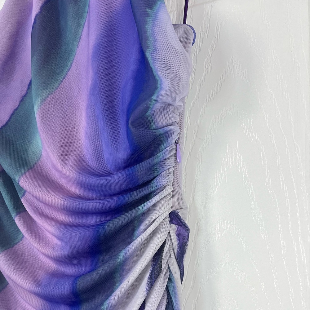 Zara Purple Marble Print Halter Midi Dress Size Large - Picture 5 of 8
